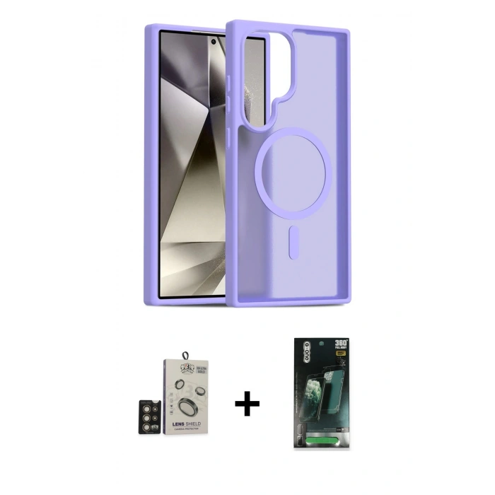 MARSİLYAN™- Galaxy S24 Ultra Kılıf Siluet Minimal Prime - Şeffaf 360 Full Body Arka Koruyucu + Bilvis Titan Kamera Lens - GD