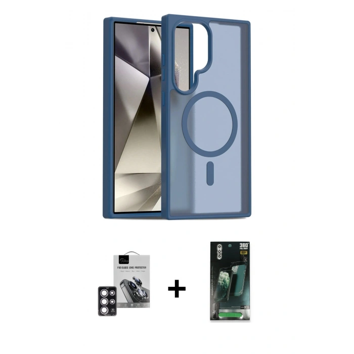 MARSİLYAN™- Galaxy S24 Ultra Kılıf Siluet Minimal Prime - Şeffaf 360 Full Body Arka Koruyucu + PVD Metal Kamera Lens - PE