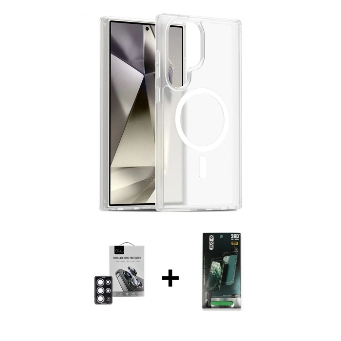 MARSİLYAN™- Galaxy S24 Ultra Kılıf Siluet Minimal Prime - Şeffaf 360 Full Body Arka Koruyucu + PVD Metal Kamera Lens - PE