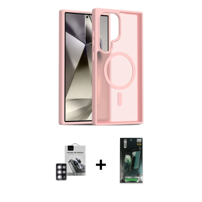 MARSİLYAN™- Galaxy S24 Ultra Kılıf Siluet Minimal Prime - Şeffaf 360 Full Body Arka Koruyucu + PVD Metal Kamera Lens - PE