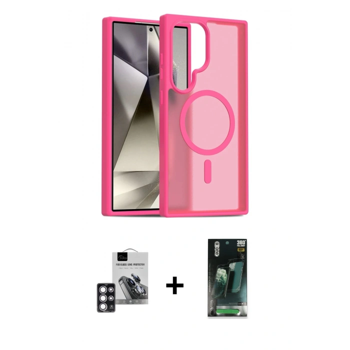 MARSİLYAN™- Galaxy S24 Ultra Kılıf Siluet Minimal Prime - Şeffaf 360 Full Body Arka Koruyucu + PVD Metal Kamera Lens - PE