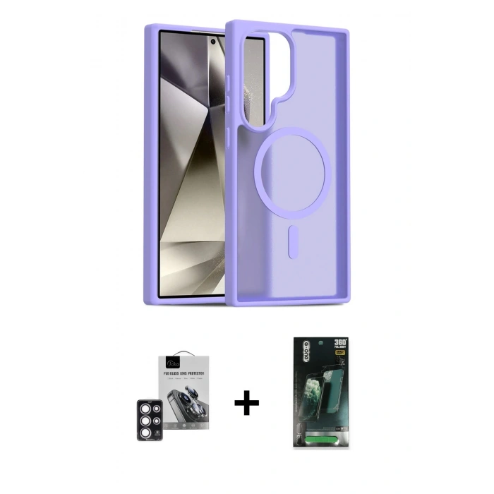MARSİLYAN™- Galaxy S24 Ultra Kılıf Siluet Minimal Prime - Şeffaf 360 Full Body Arka Koruyucu + PVD Metal Kamera Lens - PE