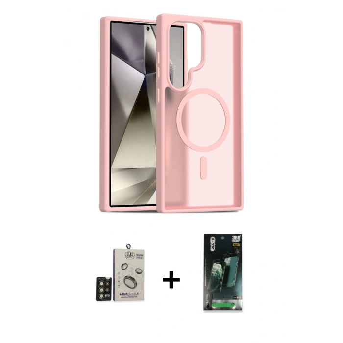 MARSİLYAN™- Galaxy S24 Ultra Kılıf Siluet Minimal Prime - Siyah 360 Mat Full Body Arka Koruyucu + Bilvis Titan Kamera Lens - GD
