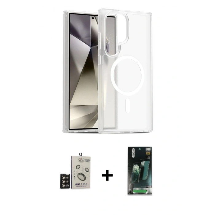 MARSİLYAN™- Galaxy S24 Ultra Kılıf Siluet Minimal Prime - Siyah 360 Mat Full Body Arka Koruyucu + Bilvis Titan Kamera Lens - GD