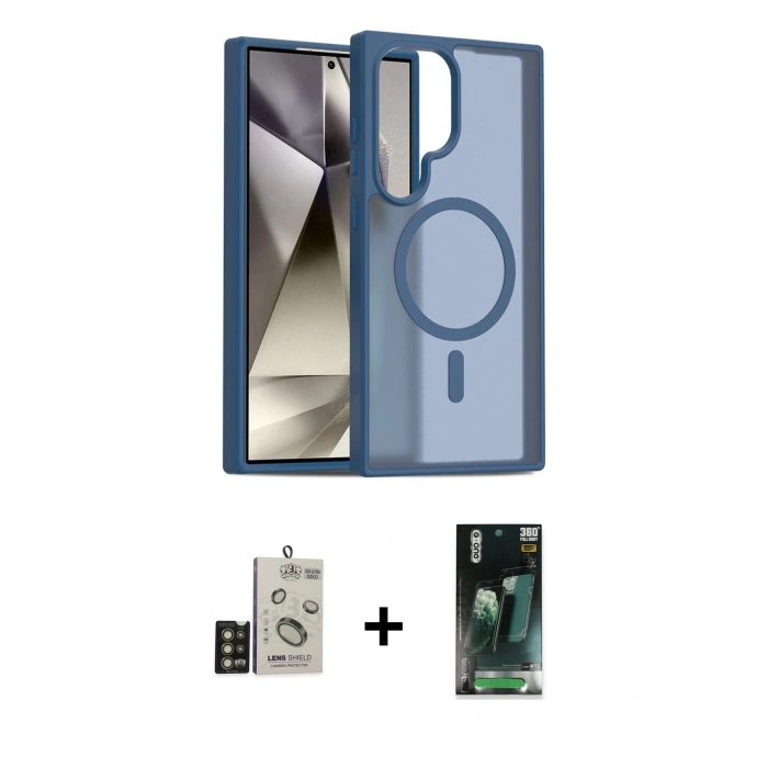 MARSİLYAN™- Galaxy S24 Ultra Kılıf Siluet Minimal Prime - Siyah 360 Mat Full Body Arka Koruyucu + Bilvis Titan Kamera Lens - GD