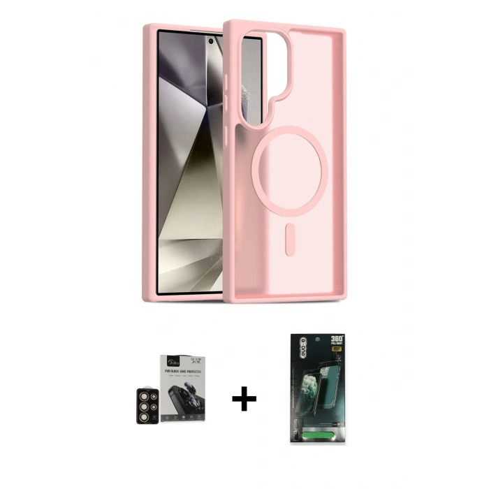 MARSİLYAN™- Galaxy S24 Ultra Kılıf Siluet Minimal Prime - Siyah 360 Mat Full Body Arka Koruyucu + PVD Metal Kamera Lens - GD