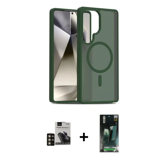 MARSİLYAN™- Galaxy S24 Ultra Kılıf Siluet Minimal Prime - Siyah 360 Mat Full Body Arka Koruyucu + PVD Metal Kamera Lens - GD