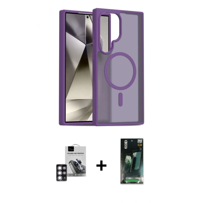 MARSİLYAN™- Galaxy S24 Ultra Kılıf Siluet Minimal Prime - Siyah 360 Mat Full Body Arka Koruyucu + PVD Metal Kamera Lens - PE