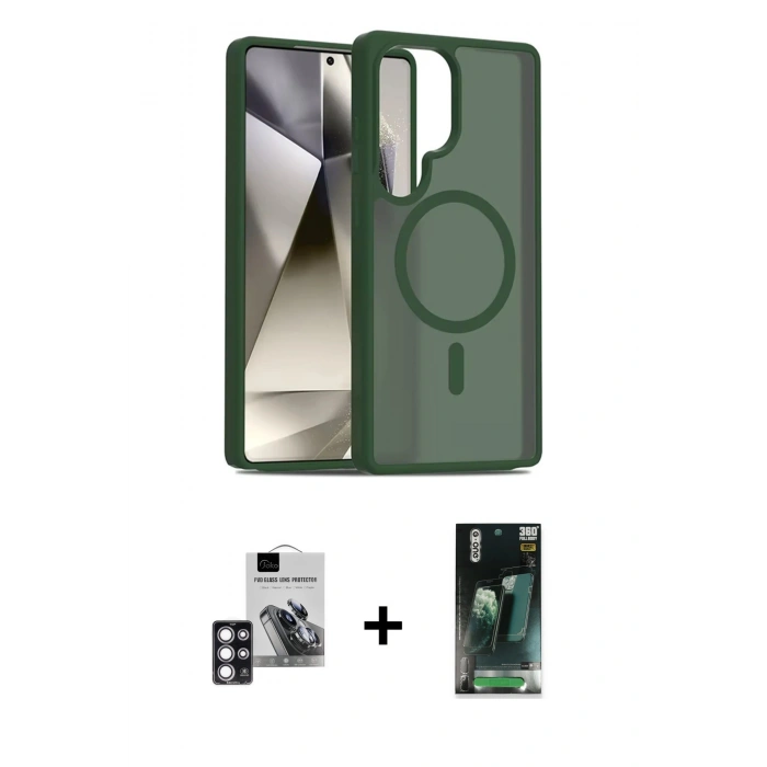 MARSİLYAN™- Galaxy S24 Ultra Kılıf Siluet Minimal Prime - Siyah 360 Mat Full Body Arka Koruyucu + PVD Metal Kamera Lens - PE