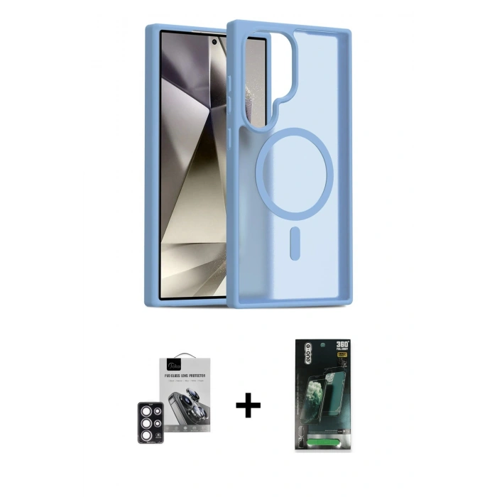 MARSİLYAN™- Galaxy S24 Ultra Kılıf Siluet Minimal Prime - Siyah 360 Mat Full Body Arka Koruyucu + PVD Metal Kamera Lens - PE