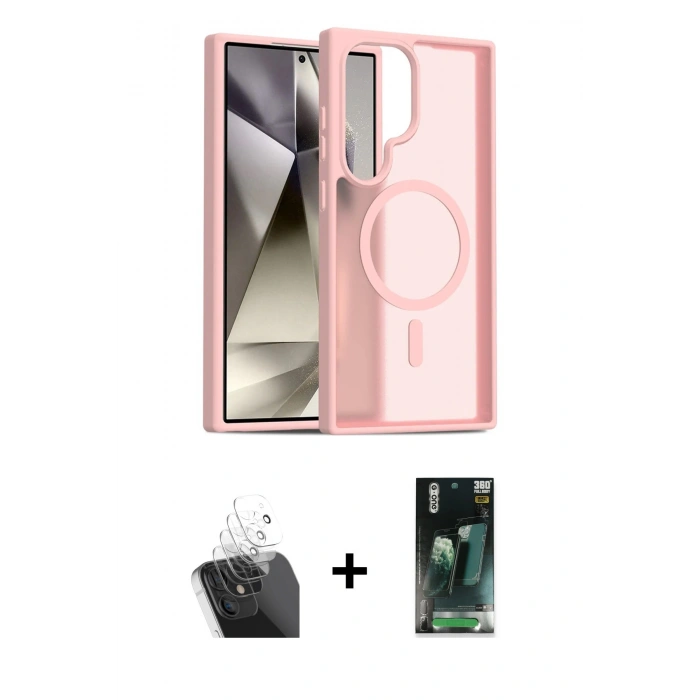 MARSİLYAN™- Galaxy S24 Ultra Kılıf Siluet Minimal Prime - Siyah 360 Mat Full Body Arka Koruyucu + Kamera Lens Koruma Cam - SF