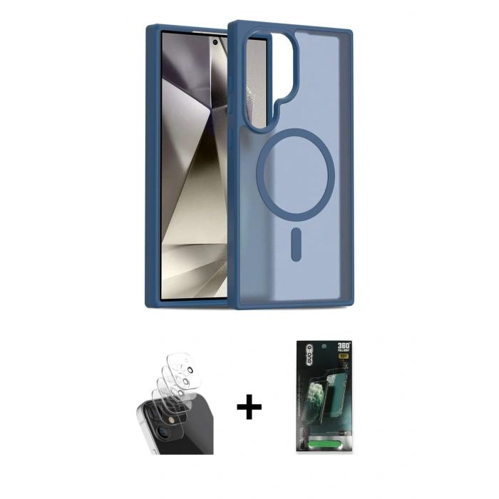 MARSİLYAN™- Galaxy S24 Ultra Kılıf Siluet Minimal Prime - Siyah 360 Mat Full Body Arka Koruyucu + Kamera Lens Koruma Cam - SF