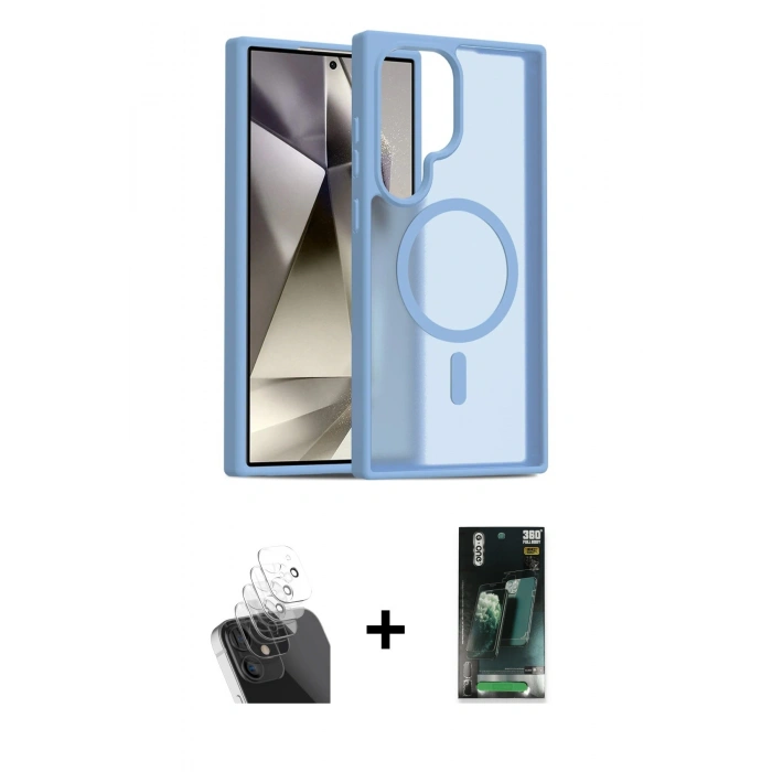 MARSİLYAN™- Galaxy S24 Ultra Kılıf Siluet Minimal Prime - Siyah 360 Mat Full Body Arka Koruyucu + Kamera Lens Koruma Cam - SF