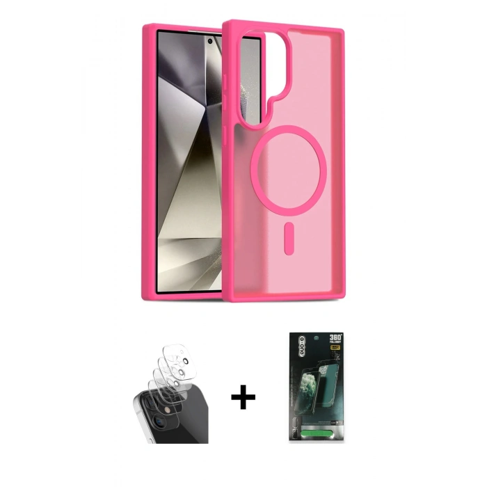 MARSİLYAN™- Galaxy S24 Ultra Kılıf Siluet Minimal Prime - Siyah 360 Mat Full Body Arka Koruyucu + Kamera Lens Koruma Cam - SF