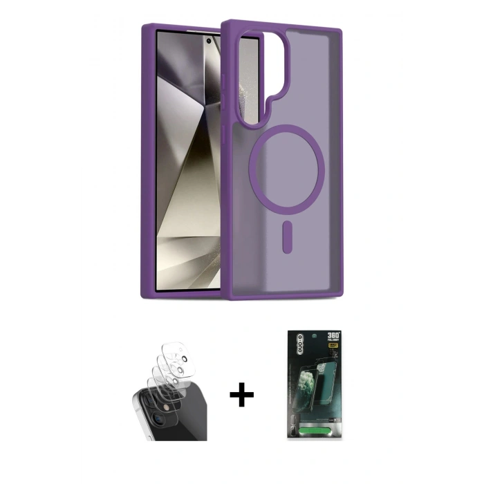 MARSİLYAN™- Galaxy S24 Ultra Kılıf Siluet Minimal Prime - Siyah 360 Mat Full Body Arka Koruyucu + Kamera Lens Koruma Cam - SF