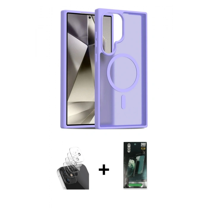 MARSİLYAN™- Galaxy S24 Ultra Kılıf Siluet Minimal Prime - Siyah 360 Mat Full Body Arka Koruyucu + Kamera Lens Koruma Cam - SF
