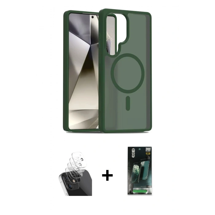 MARSİLYAN™- Galaxy S24 Ultra Kılıf Siluet Minimal Prime - Siyah 360 Mat Full Body Arka Koruyucu + Kamera Lens Koruma Cam - SF
