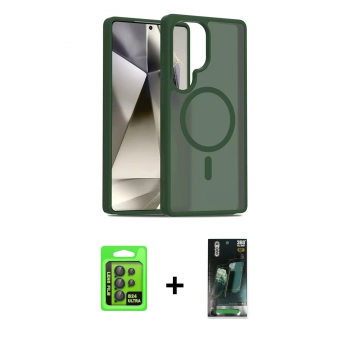 MARSİLYAN™- Galaxy S24 Ultra Kılıf Siluet Minimal Prime - Siyah 360 Mat Full Body Arka Koruyucu + Raze Metal Kamera Lens - SH