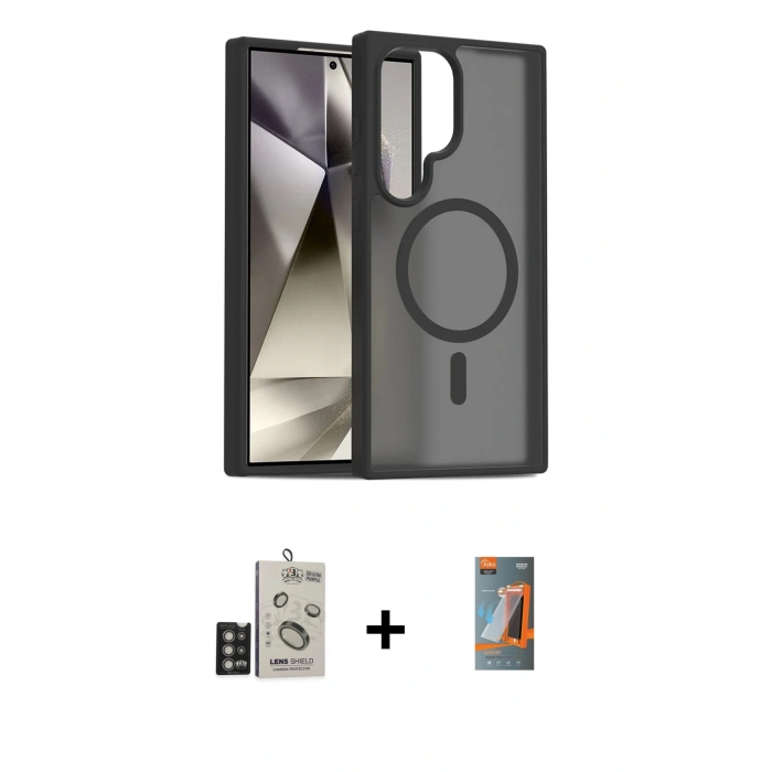 MARSİLYAN™- Galaxy S24 Ultra Kılıf Siluet Minimal Prime - Siyah AutoKit 5in1 Fiber Hayalet Polymer Nano Ekran Koruyucu + Bilvis Titan Kamera Lens - DNMR
