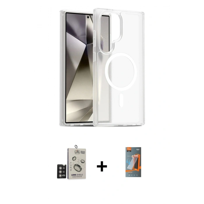 MARSİLYAN™- Galaxy S24 Ultra Kılıf Siluet Minimal Prime - Siyah AutoKit 5in1 Fiber Hayalet Polymer Nano Ekran Koruyucu + Bilvis Titan Kamera Lens - DNMR