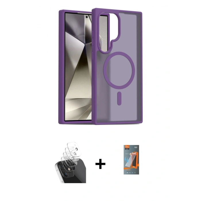 MARSİLYAN™- Galaxy S24 Ultra Kılıf Siluet Minimal Prime - Siyah AutoKit 5in1 Fiber Hayalet Polymer Nano Ekran Koruyucu + Kamera Lens Koruma Cam - SF