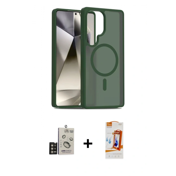 MARSİLYAN™- Galaxy S24 Ultra Kılıf Siluet Minimal Prime - Siyah AutoKit 5in1 Fiber Polymer Nano Ekran Koruyucu + Bilvis Titan Kamera Lens - GD