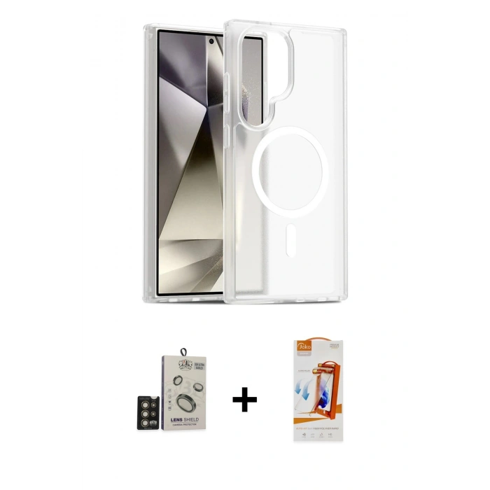 MARSİLYAN™- Galaxy S24 Ultra Kılıf Siluet Minimal Prime - Siyah AutoKit 5in1 Fiber Polymer Nano Ekran Koruyucu + Bilvis Titan Kamera Lens - GD