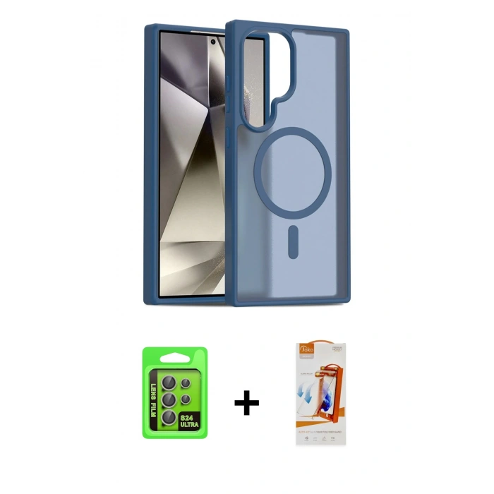 MARSİLYAN™- Galaxy S24 Ultra Kılıf Siluet Minimal Prime - Siyah AutoKit 5in1 Fiber Polymer Nano Ekran Koruyucu + Raze Metal Kamera Lens - GI