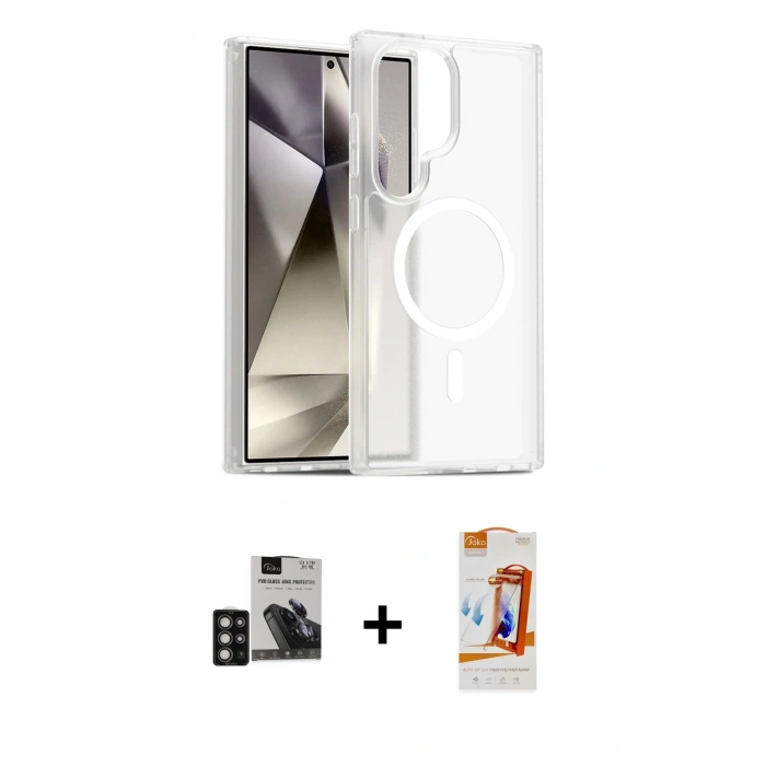 MARSİLYAN™- Galaxy S24 Ultra Kılıf Siluet Minimal Prime - Siyah AutoKit 5in1 Fiber Polymer Nano Ekran Koruyucu + PVD Metal Kamera Lens - DNMR