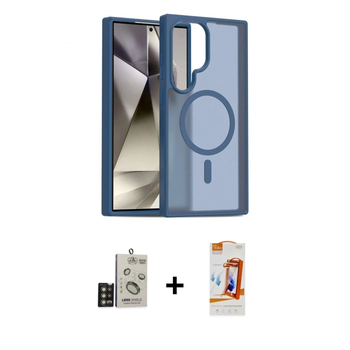 MARSİLYAN™- Galaxy S24 Ultra Kılıf Siluet Minimal Prime - Siyah AutoKit 5in1 Fiber Polymer Nano Ekran Koruyucu + Bilvis Titan Kamera Lens - GD