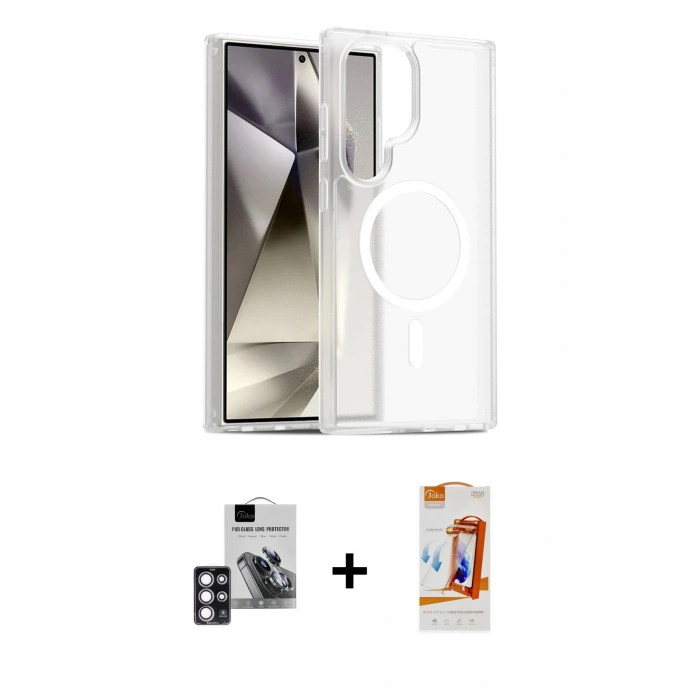 MARSİLYAN™- Galaxy S24 Ultra Kılıf Siluet Minimal Prime - Siyah AutoKit 5in1 Fiber Polymer Nano Ekran Koruyucu + PVD Metal Kamera Lens - PE