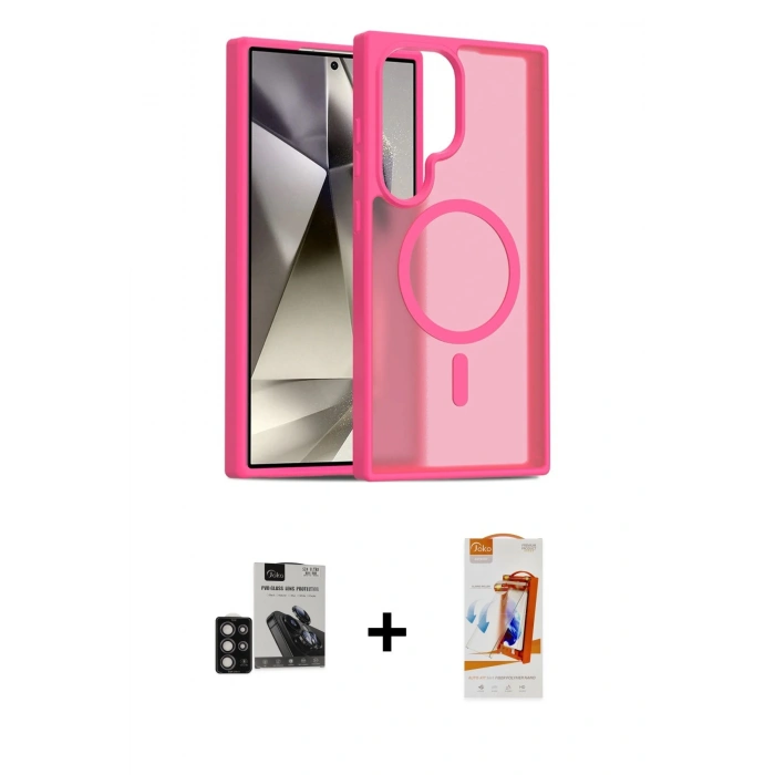 MARSİLYAN™- Galaxy S24 Ultra Kılıf Siluet Minimal Prime - Siyah AutoKit 5in1 Fiber Polymer Nano Ekran Koruyucu + PVD Metal Kamera Lens - DNMR
