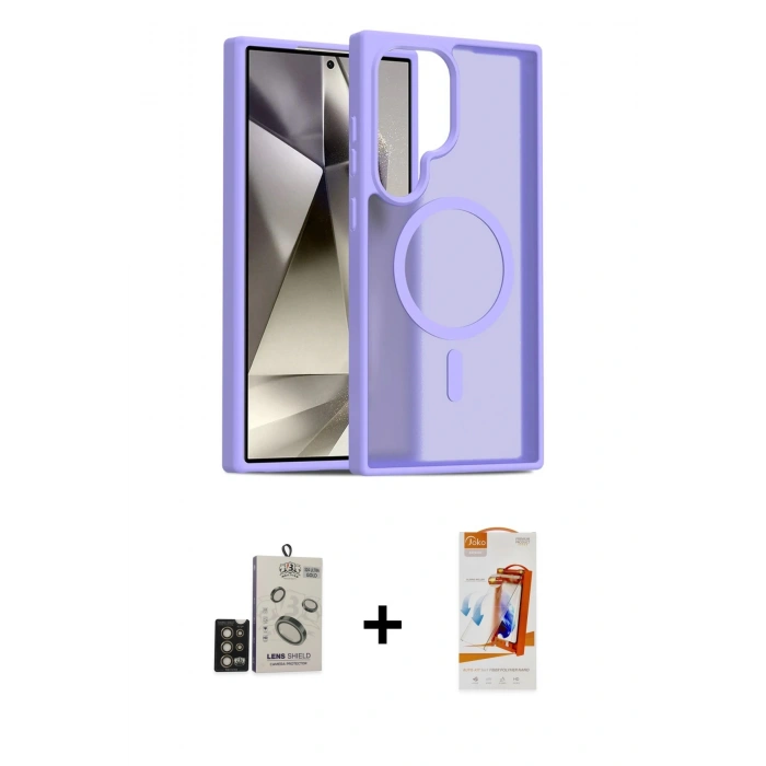 MARSİLYAN™- Galaxy S24 Ultra Kılıf Siluet Minimal Prime - Siyah AutoKit 5in1 Fiber Polymer Nano Ekran Koruyucu + Bilvis Titan Kamera Lens - GD