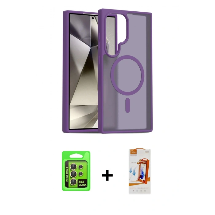 MARSİLYAN™- Galaxy S24 Ultra Kılıf Siluet Minimal Prime - Siyah AutoKit 5in1 Fiber Polymer Nano Ekran Koruyucu + Raze Metal Kamera Lens - SI