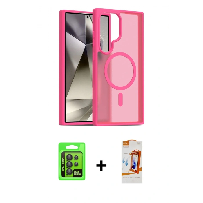 MARSİLYAN™- Galaxy S24 Ultra Kılıf Siluet Minimal Prime - Siyah AutoKit 5in1 Fiber Polymer Nano Ekran Koruyucu + Raze Metal Kamera Lens - SH