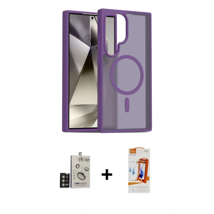 MARSİLYAN™- Galaxy S24 Ultra Kılıf Siluet Minimal Prime - Siyah AutoKit 5in1 Fiber Polymer Nano Ekran Koruyucu + Bilvis Titan Kamera Lens - GD