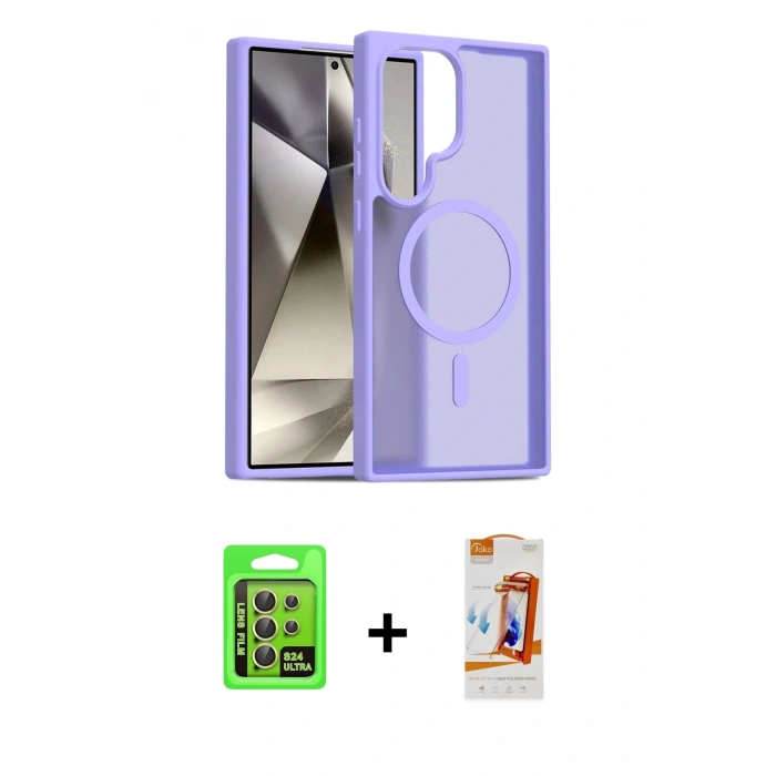 MARSİLYAN™- Galaxy S24 Ultra Kılıf Siluet Minimal Prime - Siyah AutoKit 5in1 Fiber Polymer Nano Ekran Koruyucu + Raze Metal Kamera Lens - SI