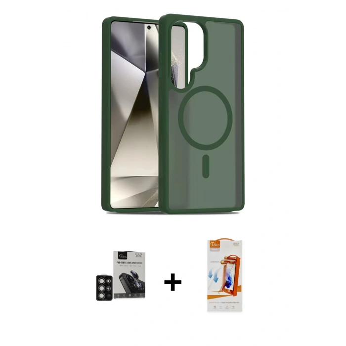 MARSİLYAN™- Galaxy S24 Ultra Kılıf Siluet Minimal Prime - Siyah AutoKit 5in1 Fiber Polymer Nano Ekran Koruyucu + PVD Metal Kamera Lens - DNMR