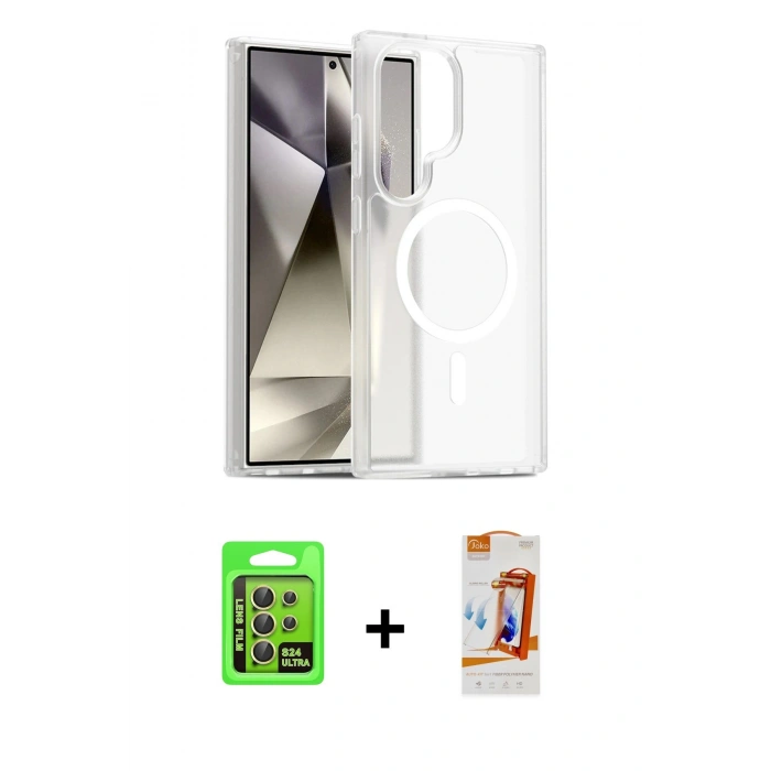 MARSİLYAN™- Galaxy S24 Ultra Kılıf Siluet Minimal Prime - Siyah AutoKit 5in1 Fiber Polymer Nano Ekran Koruyucu + Raze Metal Kamera Lens - SI