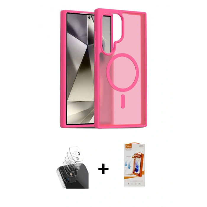 MARSİLYAN™- Galaxy S24 Ultra Kılıf Siluet Minimal Prime - Siyah AutoKit 5in1 Fiber Polymer Nano Ekran Koruyucu + Şeffaf Kamera Lens Koruma Cam