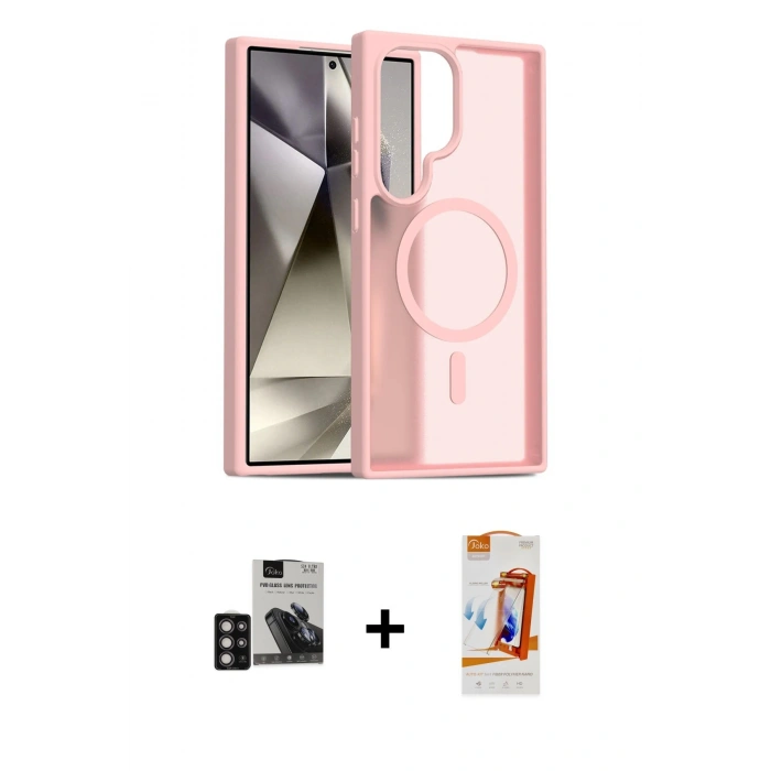 MARSİLYAN™- Galaxy S24 Ultra Kılıf Siluet Minimal Prime - Siyah AutoKit 5in1 Fiber Polymer Nano Ekran Koruyucu + PVD Metal Kamera Lens - DNMR