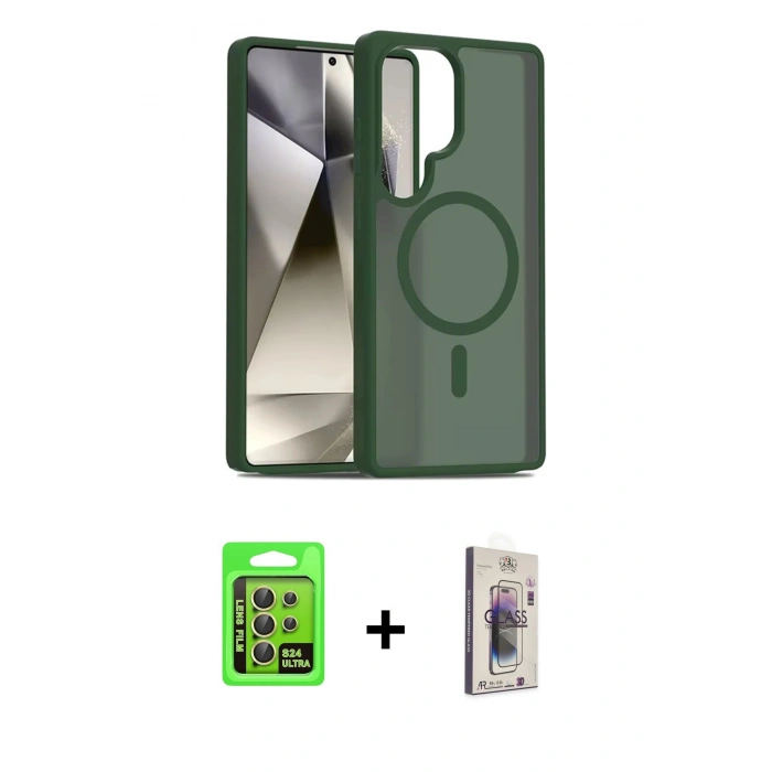 MARSİLYAN™- Galaxy S24 Ultra Kılıf Siluet Minimal Prime - Siyah Bilvis 3D Cam Ekran Koruyucu + Raze Metal Kamera Lens - SI