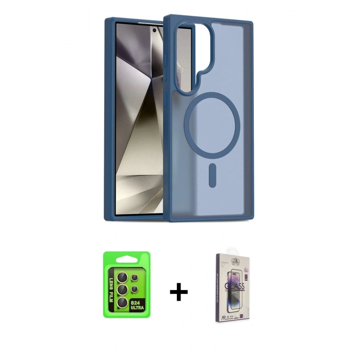 MARSİLYAN™- Galaxy S24 Ultra Kılıf Siluet Minimal Prime - Siyah Bilvis 3D Cam Ekran Koruyucu + Raze Metal Kamera Lens - SI