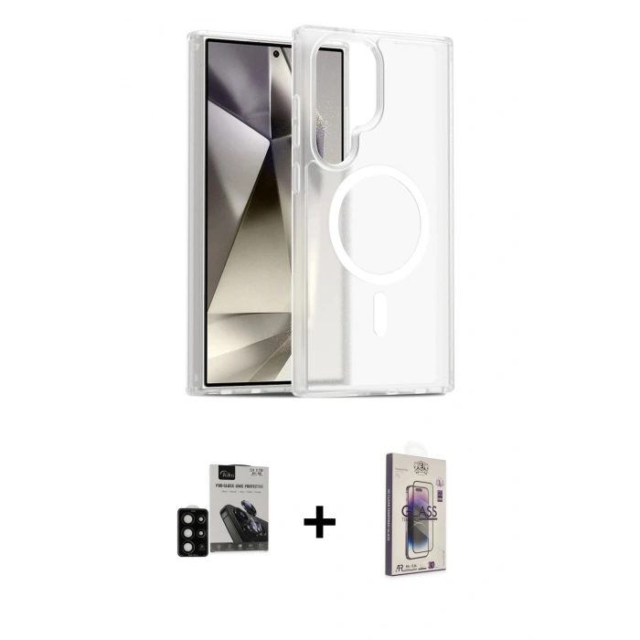 MARSİLYAN™- Galaxy S24 Ultra Kılıf Siluet Minimal Prime - Siyah Bilvis 3D Cam Ekran Koruyucu + PVD Metal Kamera Lens - SH