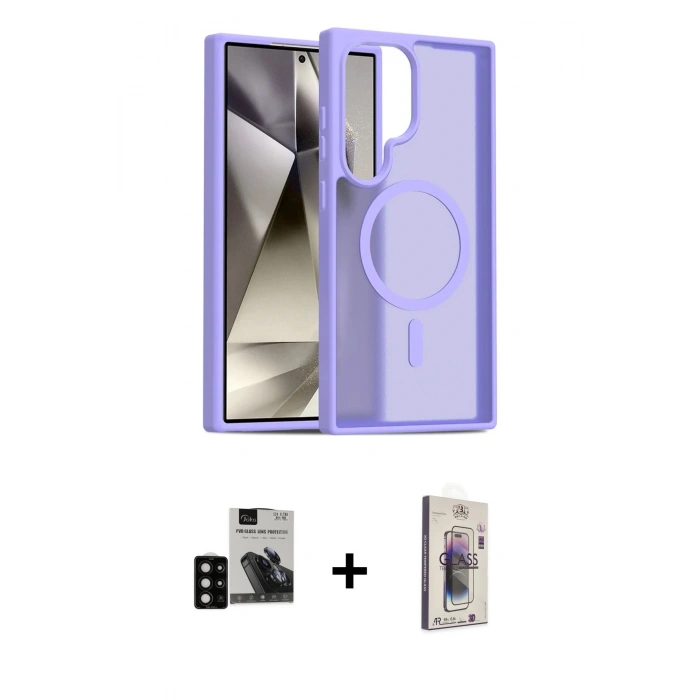 MARSİLYAN™- Galaxy S24 Ultra Kılıf Siluet Minimal Prime - Siyah Bilvis 3D Cam Ekran Koruyucu + PVD Metal Kamera Lens - SH