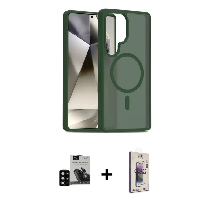 MARSİLYAN™- Galaxy S24 Ultra Kılıf Siluet Minimal Prime - Siyah Bilvis 3D Cam Ekran Koruyucu + PVD Metal Kamera Lens - SH