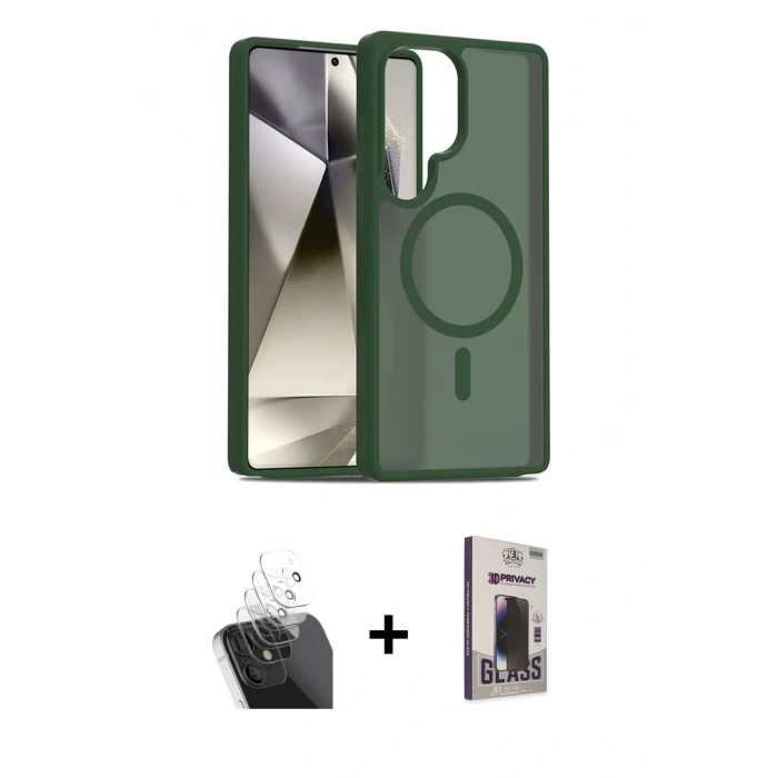 MARSİLYAN™- Galaxy S24 Ultra Kılıf Siluet Minimal Prime - Siyah Bilvis Hayalet Cam Ekran Koruyucu + Kamera Lens Koruma Cam - SF