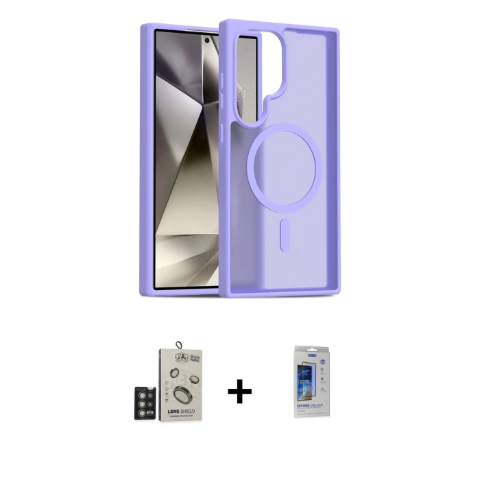 MARSİLYAN™- Galaxy S24 Ultra Kılıf Siluet Minimal Prime - Siyah Durable Full Glue Curved Cam + Bilvis Titan Kamera Lens - DNMR
