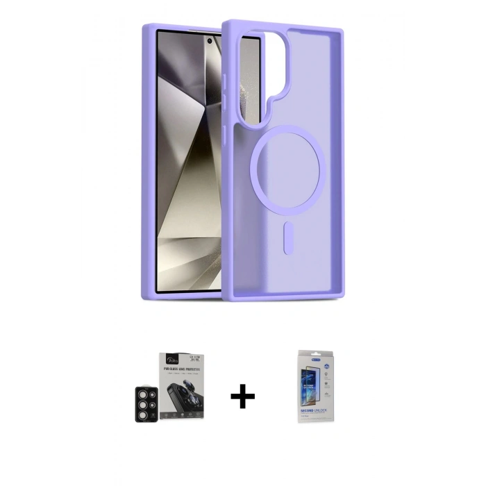 MARSİLYAN™- Galaxy S24 Ultra Kılıf Siluet Minimal Prime - Siyah Durable Full Glue Curved Cam + PVD Metal Kamera Lens - DNMR