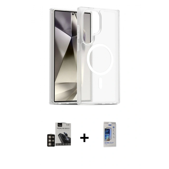 MARSİLYAN™- Galaxy S24 Ultra Kılıf Siluet Minimal Prime - Siyah Durable Full Glue Curved Cam + Gold PVD Metal Kamera Lens